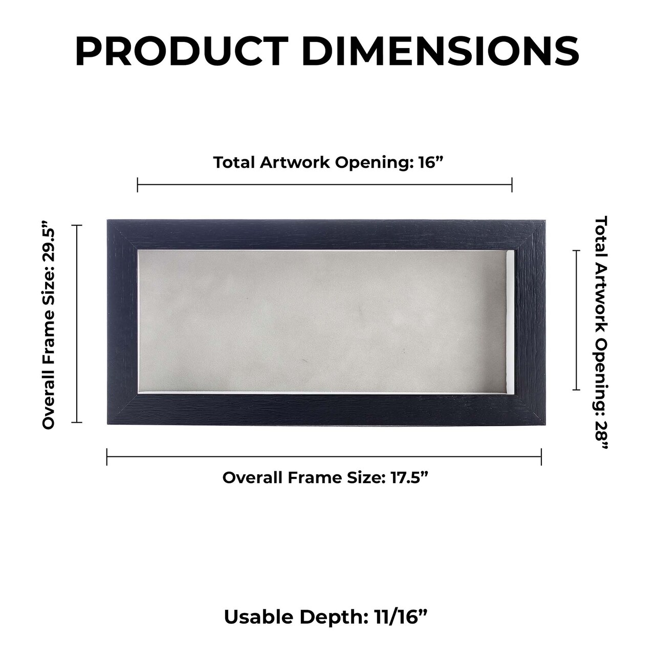 Black Wood Grain Shadow Box Frame with Acrylic Front - Light Brown Suede Backing, 30 Sizes